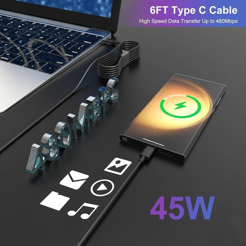45W Super Fast Charger Adapter + 6FT Type C cable For Samsung S24 S25 S26 Sony gallery