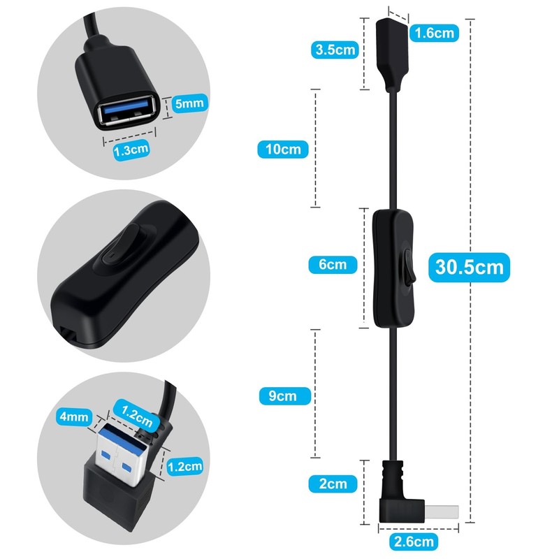 Right 90 Degree Short USB 3.0 Extension Cable With Switch 5Gbps 30cm 1 PCS gallery