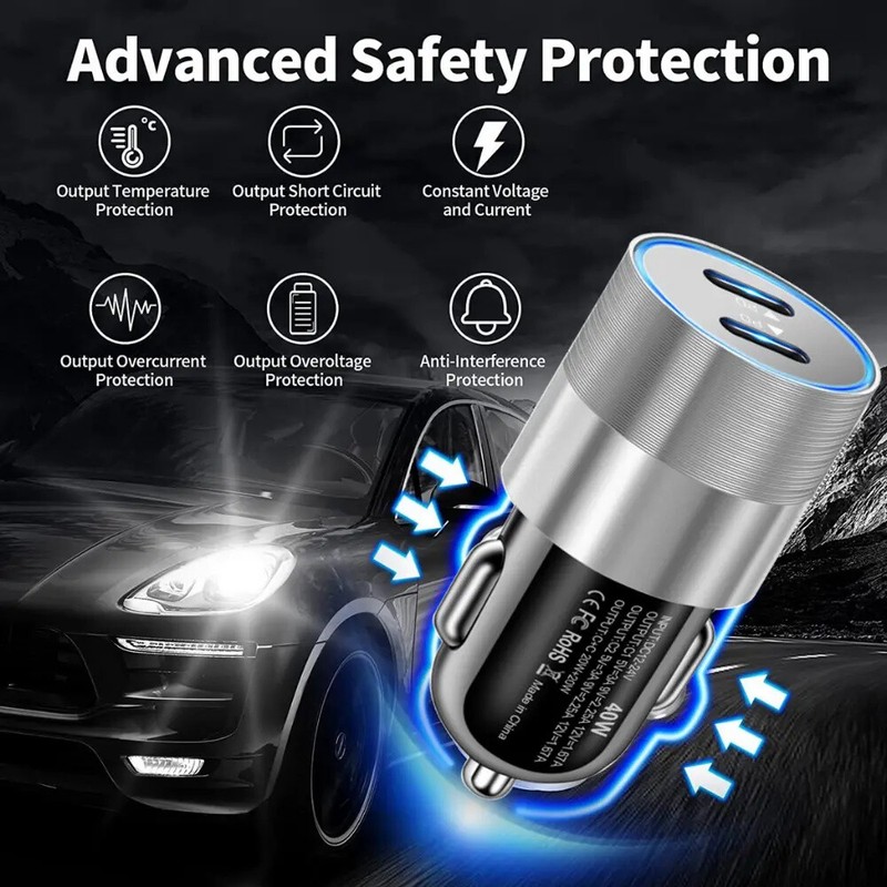 40W PD Fast Car Charger USB-C Type C Cable For iPhone 17 16 15 Pro Max Samsung gallery