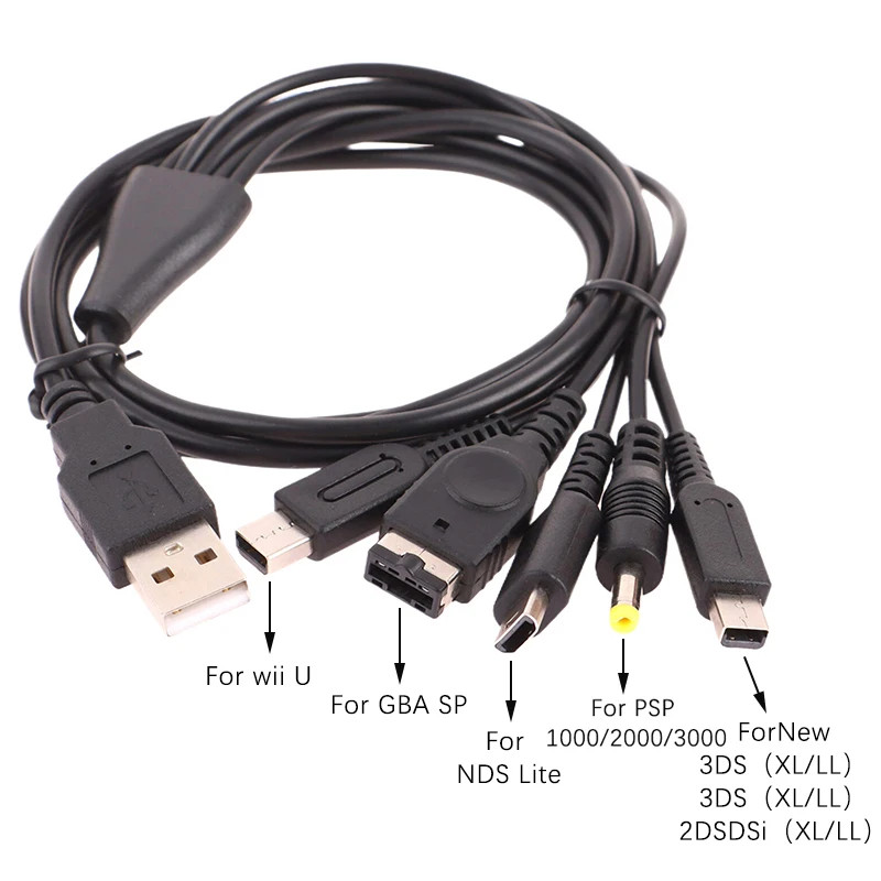 1.2M Cable Fast Charging Cable 5 in 1 USB Game Charger Cord Wire for New 3DS XL