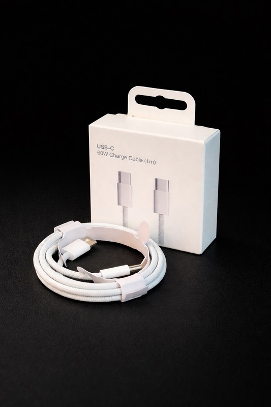 USB-C 60W Charging Cable 1m White Universal Compatible Dual Ports Plain Design gallery