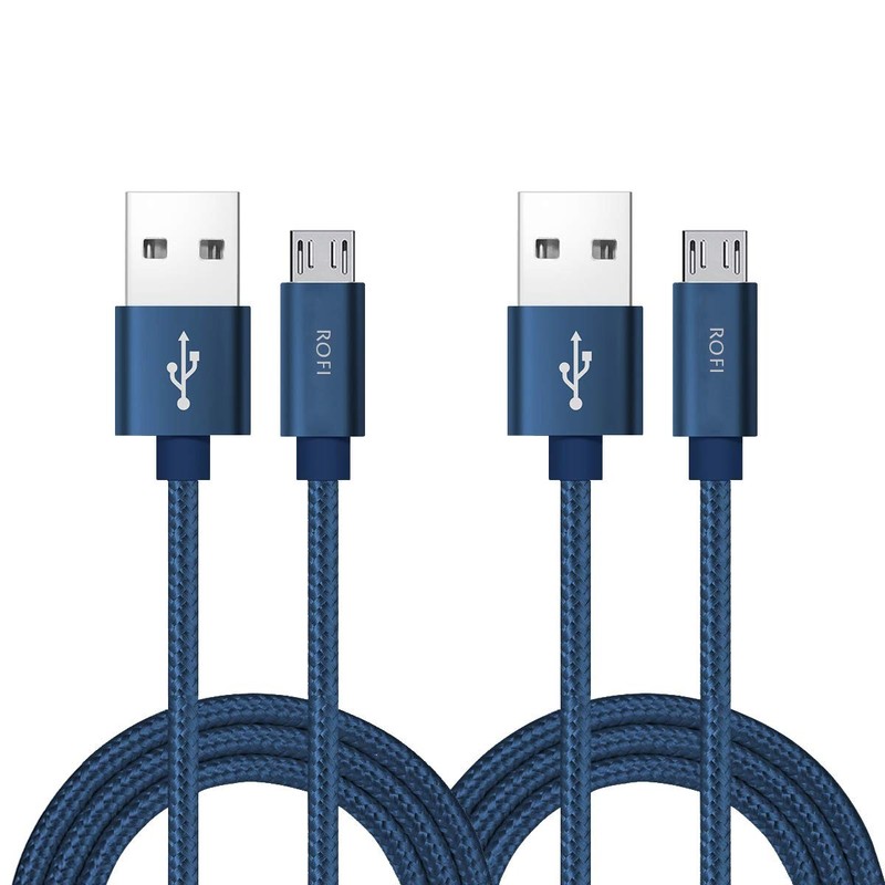 2 Pack 2 Feet Blue Nylon Braided Micro USB Charger Cable High Speed Android