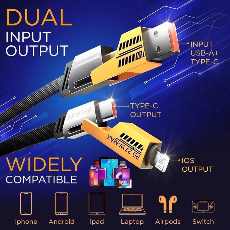 For iPhone USB C Samsung Android 4 in 1 Multi USB PD Charger Charging Cable Cord gallery