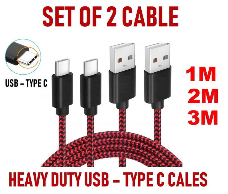 Strong Braided Fast Charge USB C Type C Data Phone Charger Cable Lead 1M 2M 3M