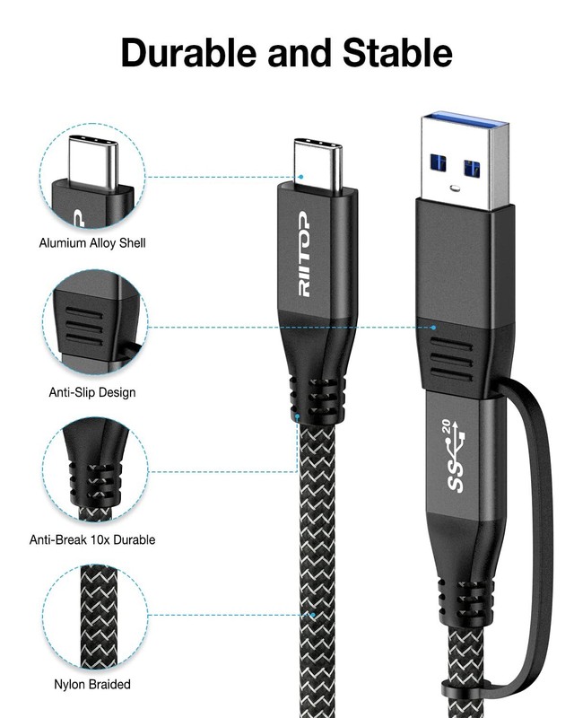 USB 3.2 C to C Cable 20Gbps 1FT Braided 2IN1 USB C Y Short Cable E-Marker Chi... gallery