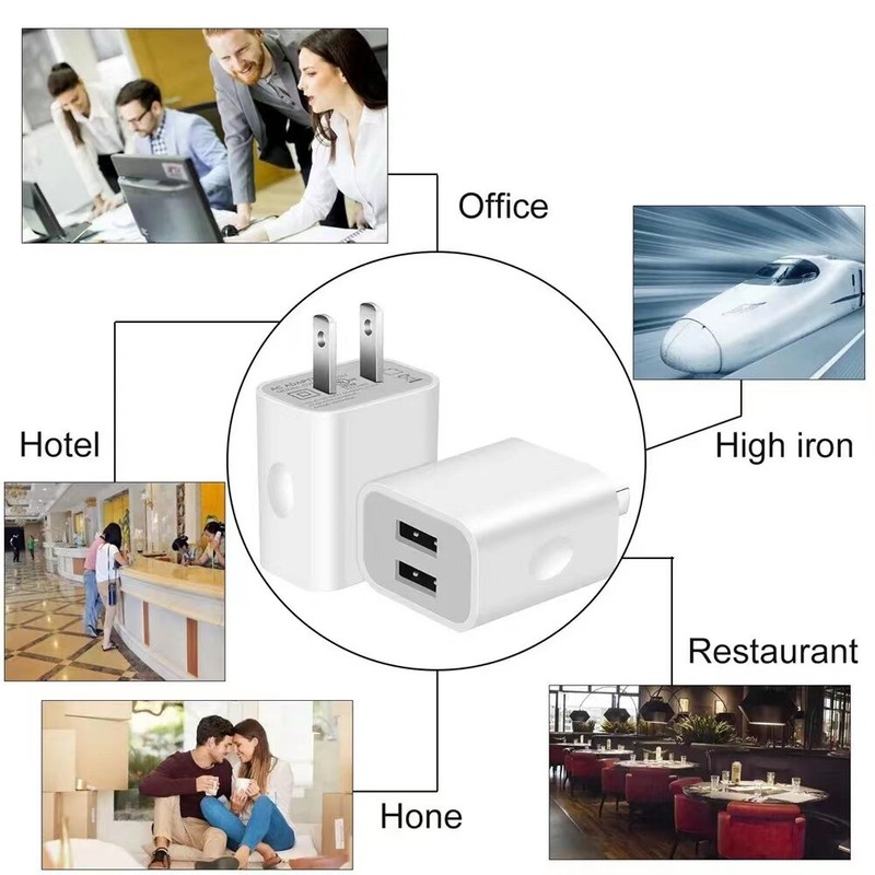 2x USB Charger Wall Plug Charger Dual Block Adapter Cube For iPhone 14 13 12 11 gallery