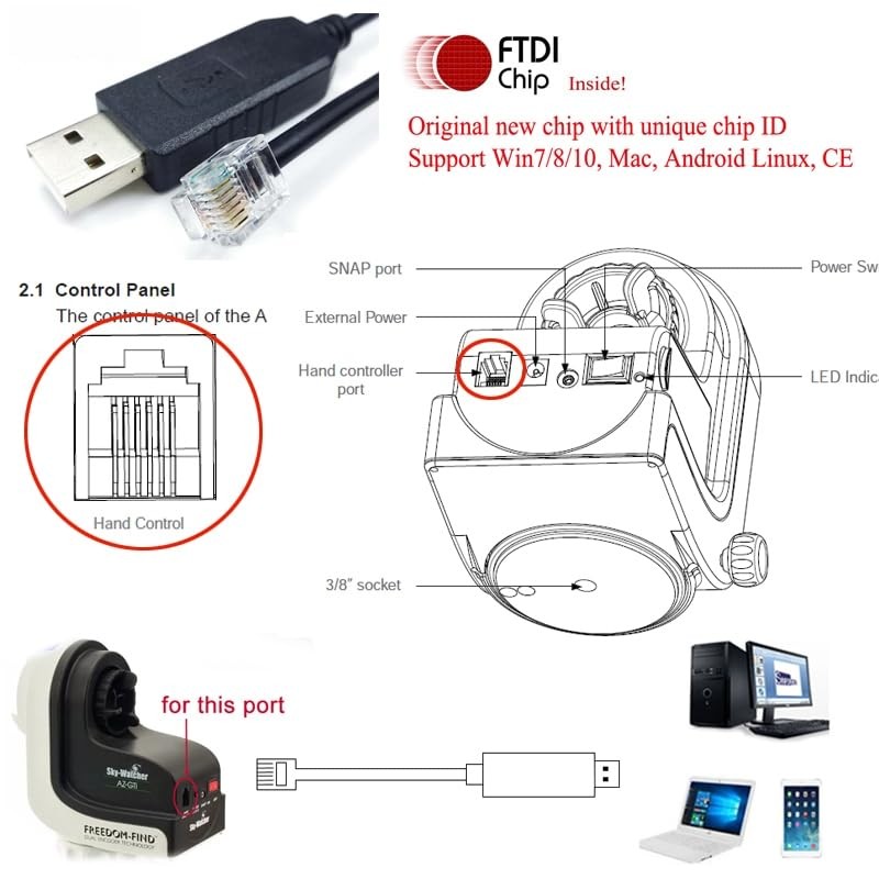 RJ12 Control Cable for Skywatcher AZ-GTI and AZ-GTE, for Computerized Alt-Az ... gallery