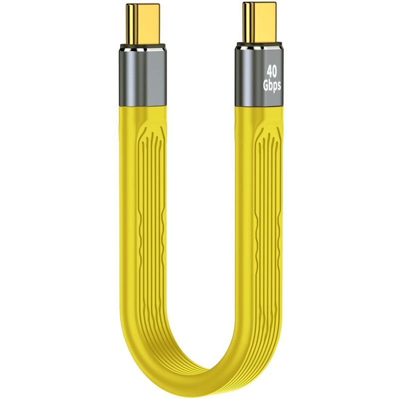 Short Flat USB C Charging Extension Cord, 5 Inch Yellow Type C Male to Male 100W