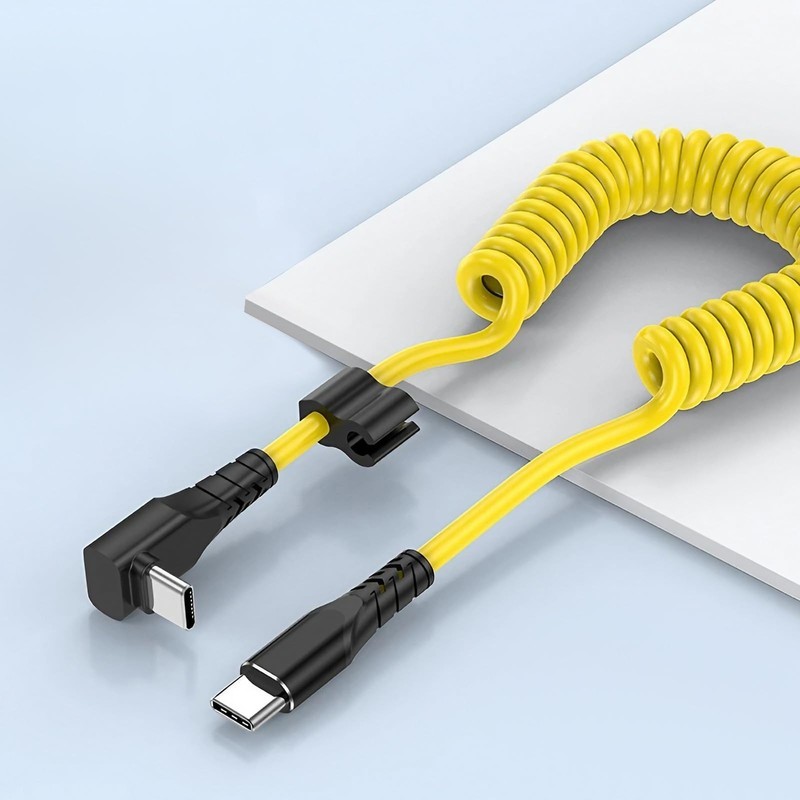 Smays USB-C to USB-C Coiled Cable 60W Fast Charge 90� Right Angle Spring Retr... gallery
