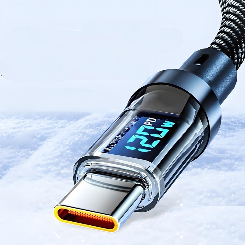 Digital Display USB A to Type C Cable 6/10A 120W Fast Charger Braided USB-C Lead