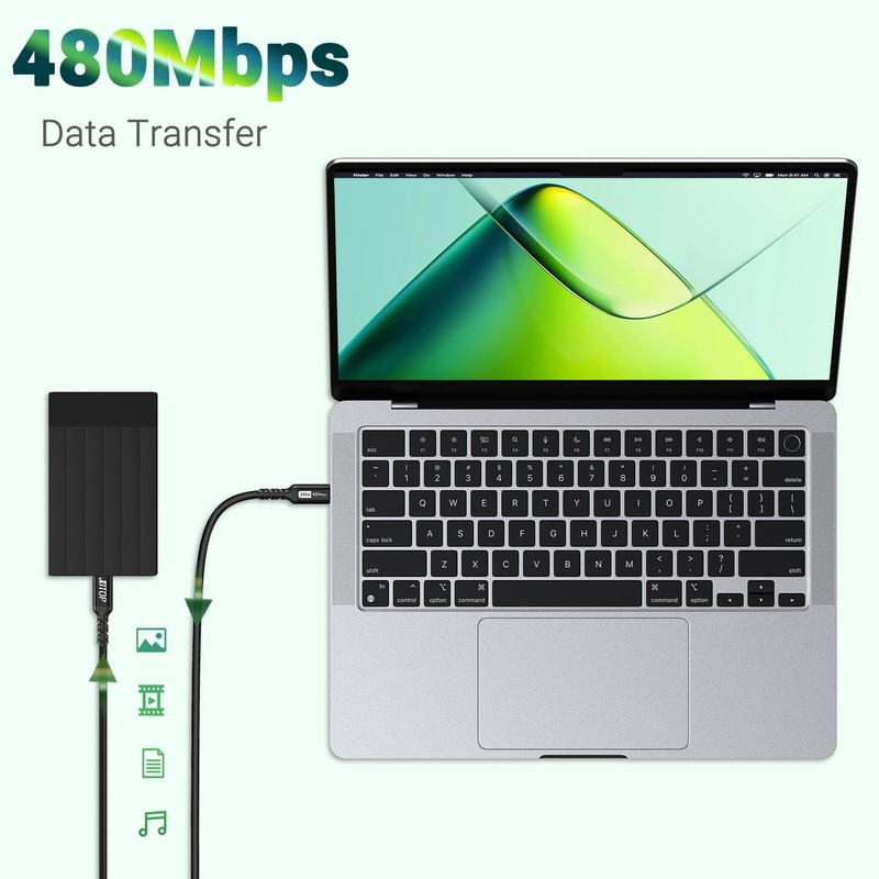 JBTOP 240W Type C to USB C Cable(3FT, 2packs) 48V5A Fast Charging 3ft,3ft gallery