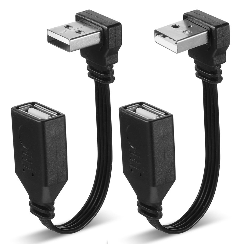 2PCS 4″ 90 Degree USB2.0 Extension Cable Flat Right Angle USB Male to Female