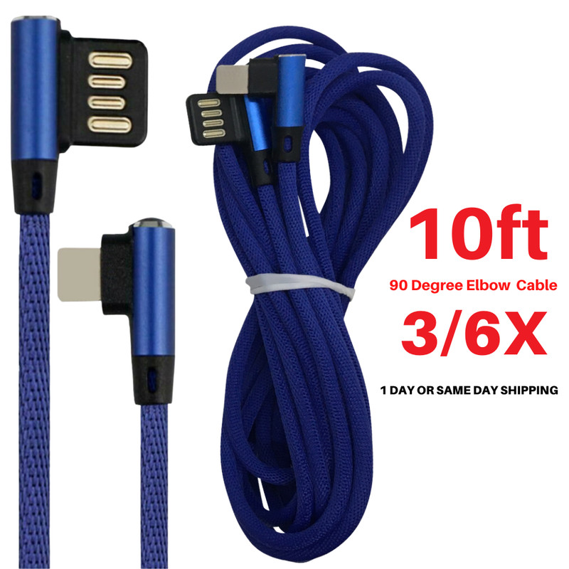 3/6Pack 90 Degree USB Charger Cable 10FT For iPhone 12 13 14 XR 8 Charging Cord gallery