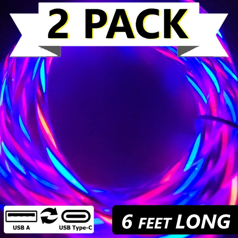 2 Pack 6FT LED Type C USB Fast Charge Cable Cord For Galaxy S8 S9 Note 9 Note 10