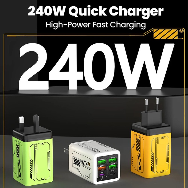 240W 6-Port USB Charger 4USB 2Type C PD3.0 Fast Charging EU UK US iPhone Samsung gallery