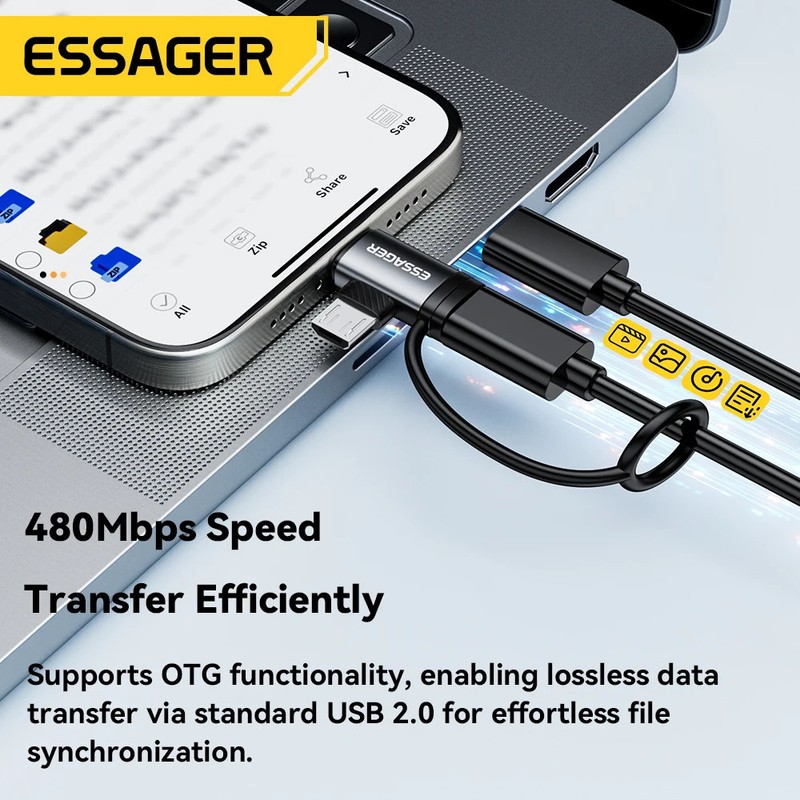 Essager Micro USB Adapter 3A Fast Charging Type C Female Connector For iPhone gallery