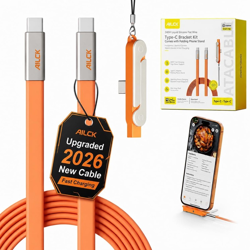 Charger 240w Stand Data Cable Flat with Invisible Sideways Holder Right Angle…