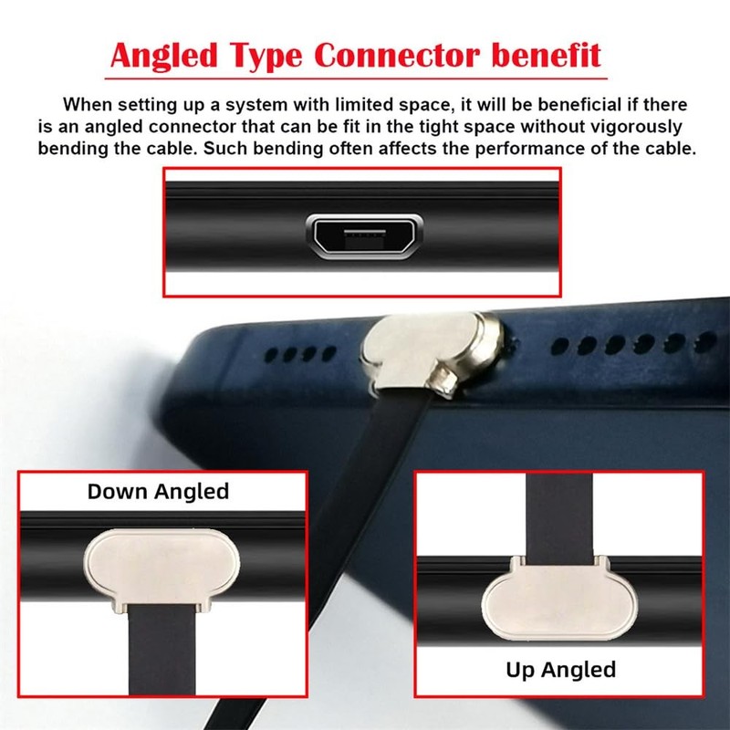 90 Degree Micro USB 2.0 Male to Male 5Pin Flat Data Charging Cable 16cm gallery