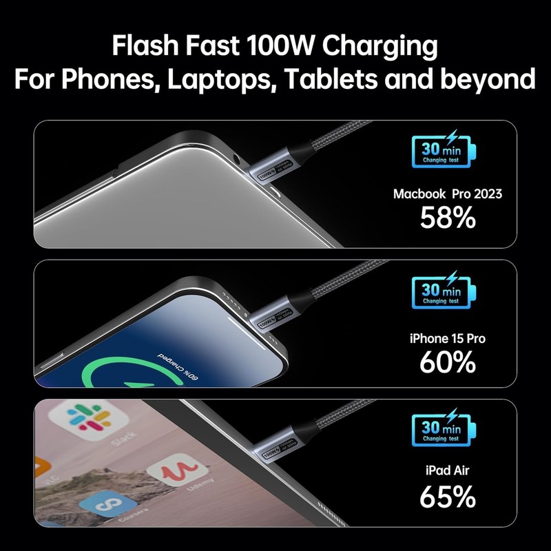 USB-C to USB-C 4K 120Hz Cable 100W PD Fast Charge 10Gbps Data Transfer 3ft Silic gallery