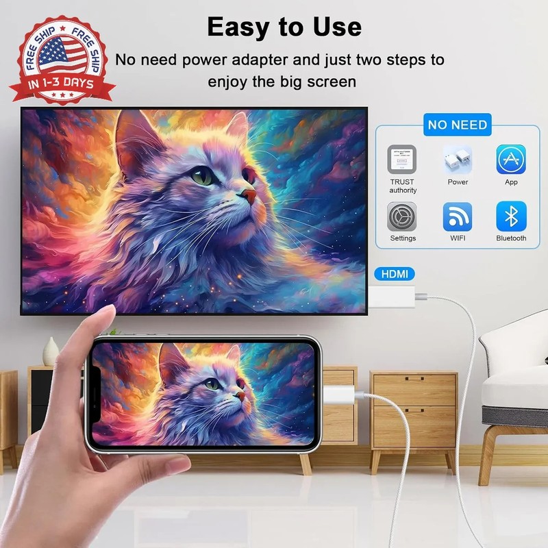 [Apple MFi Certified] Apple Lightning to HDMI Cable Adapter for iPhone to TV, 10 gallery