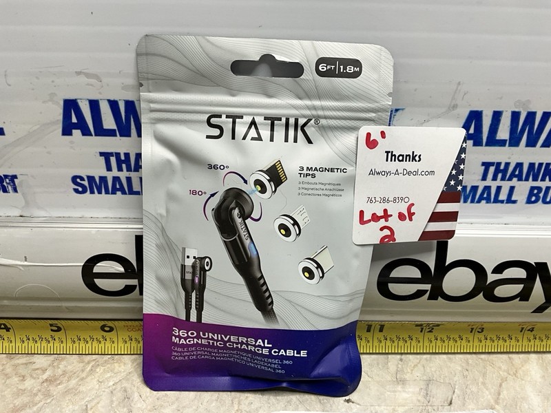 Statik 360 Rotating Magnetic Charging Cable 6’ LOT X2 Magnetic USB C MINI + ATL gallery