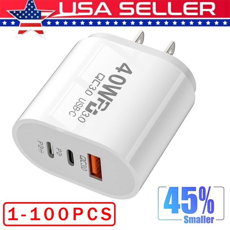 For iPhone 16 Pro Max iPad Charger 40W Double PD USB C Adapter Type C Cable Lot