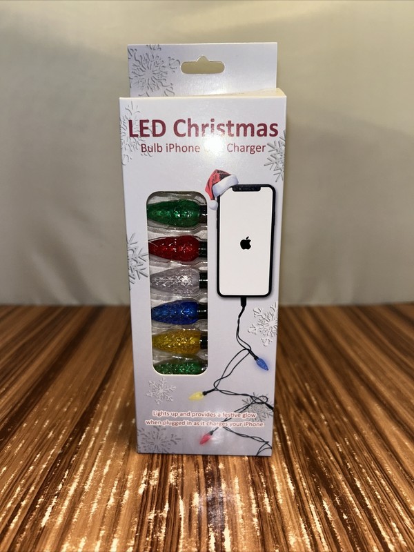 LED Christmas Bulb iPhone USB Charger 46″L With 10 Multi-Color Light Bulbs NEW