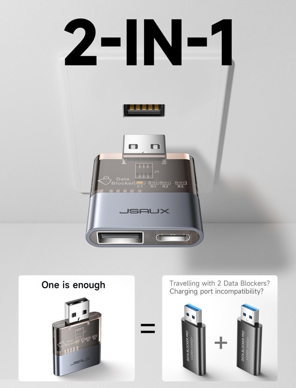 JSAUX USB Data Blocker(2-Pack), Transparent 2-in-1 A 2 Pack(2-in-1), Grey gallery