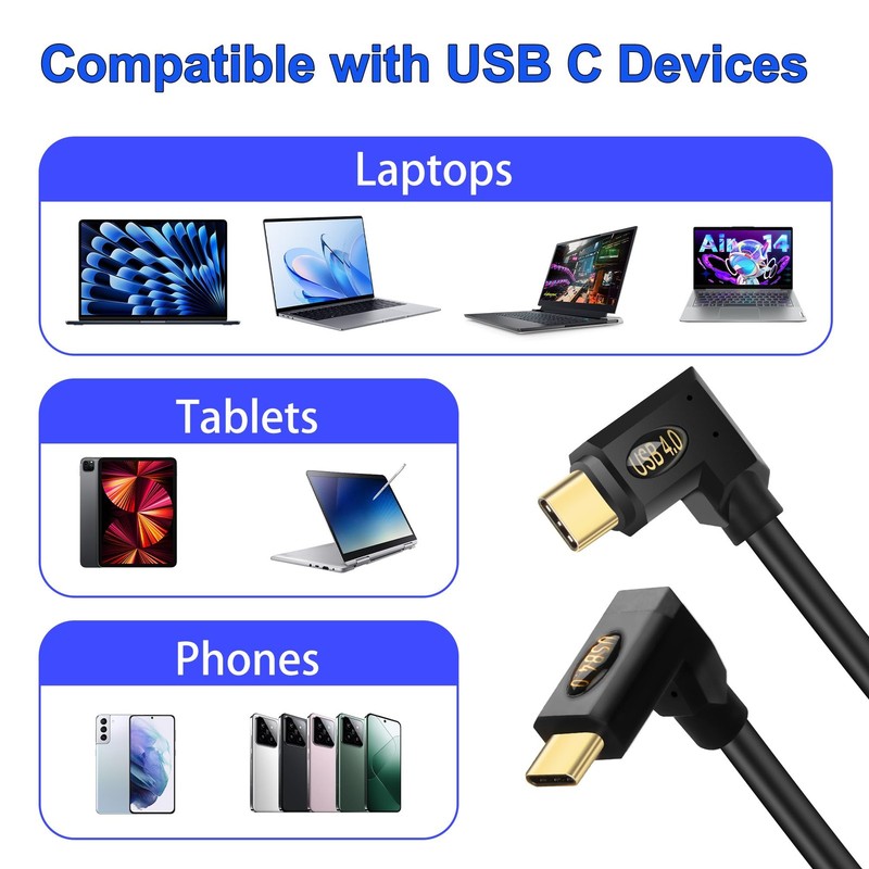 USB4 C Cable 90 Degree Right Angle 240W 40Gbps 8K Video 0.3m 1 Ft Type C gallery