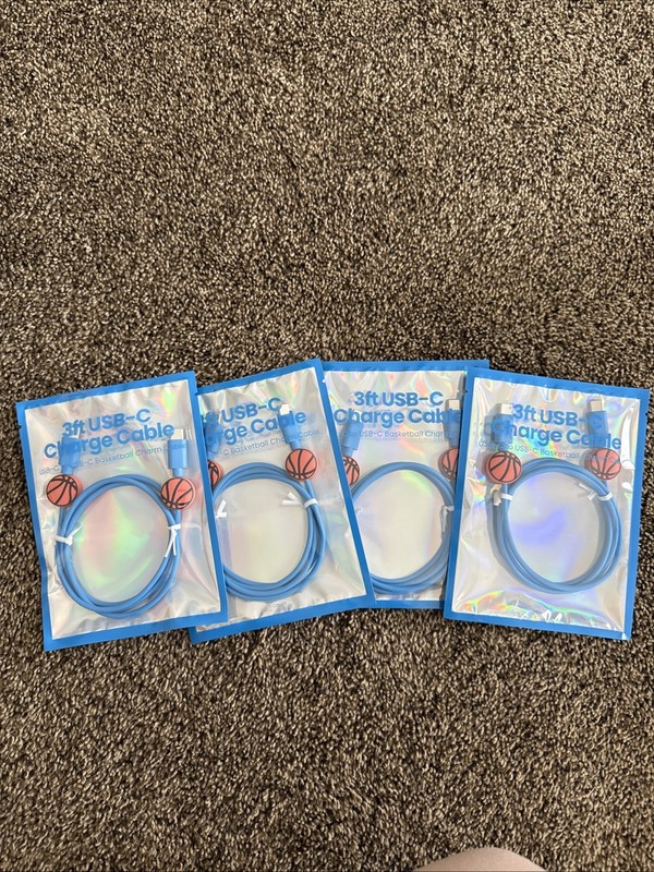 [4-pack] USB-C to USB-C Charging Cable 3ft Blue w/ Basketball Charm Fast Charger