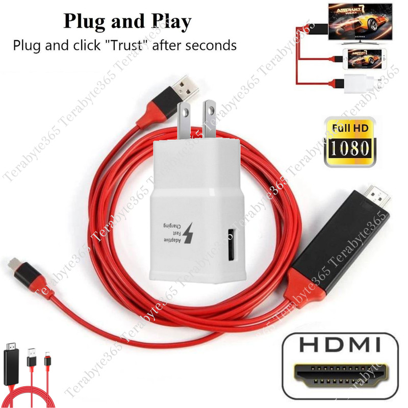 For iPhone 14 13 12 8 7 6 HDMI Mirroring AV Cable Phone to TV HDTV Adapter 1080P gallery