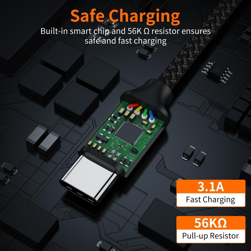 Short USB C Cable 0.5ft 3pcs Fast Charging W/ iPhone 15 16 Samsung A50 A70 S20 gallery