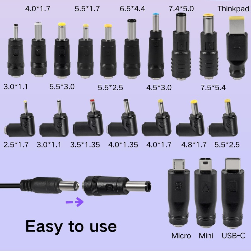 3.3ft USB To DC 5.5x2.1mm 5V Power Cord Charging Cable 20 Connector Tips gallery