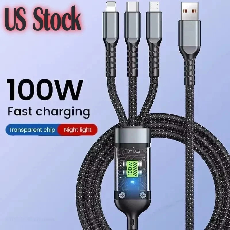 1.2M 3 in 1 Fast Charging Cable Phone Charger Cord For iPhone Type C Micro USB gallery