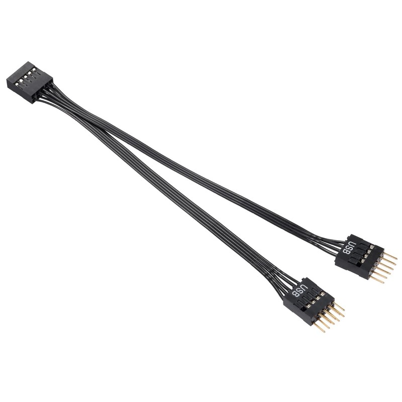 Dual USB 2.0 Header Splitter – 9-Pin Motherboard Male to Dual 9-Pin Female Ad…