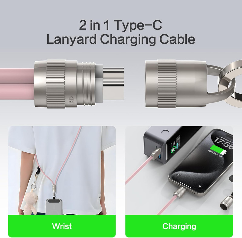 Phone Lanyard, Phone Charm,3.3 Ft 60W Fast Charging USB C Cable with 2 Extra Pho gallery