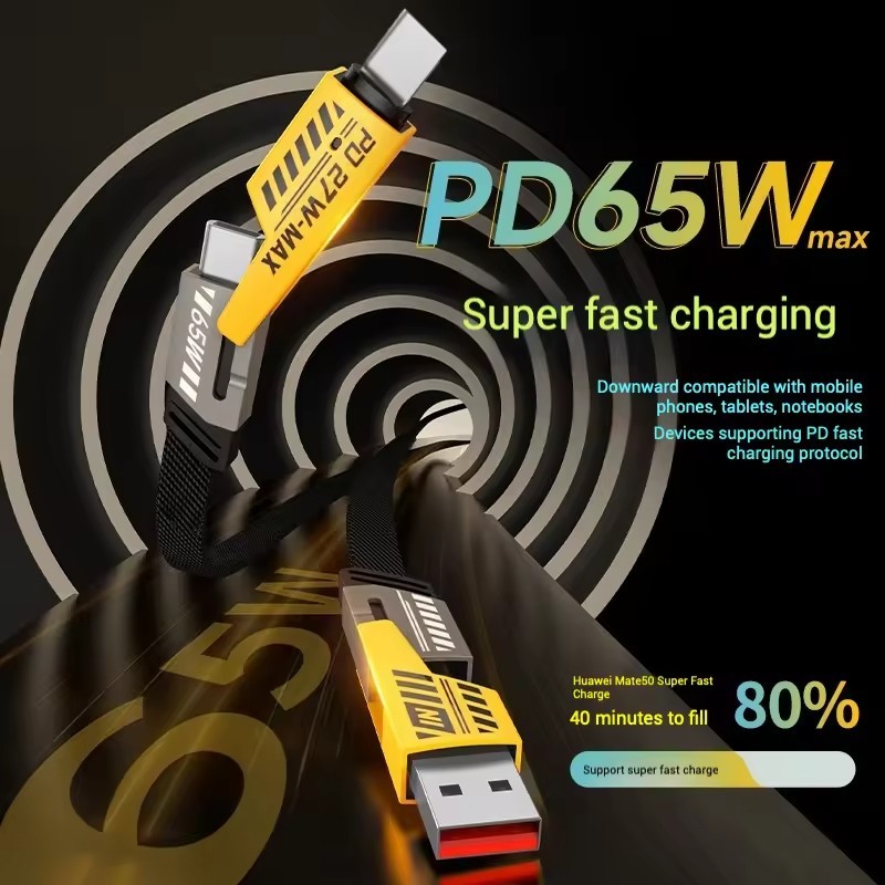 4-in-1 65W USB C Fast Charging Cable 27W PD Nylon Braided 4ft for iPhone Android gallery