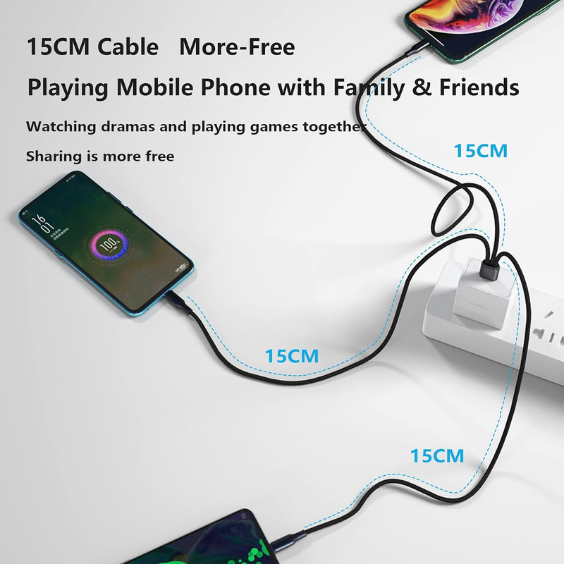 USB C Splitter Cable,USB A Male to 3 Type-C Male Charge Cable,3 in 1 Nylon Braid gallery