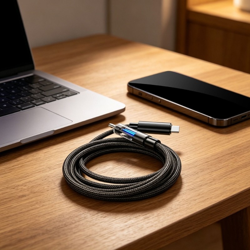 Black Fast Charging Cable 100W with Clear Light Tip for Daily Device Use gallery