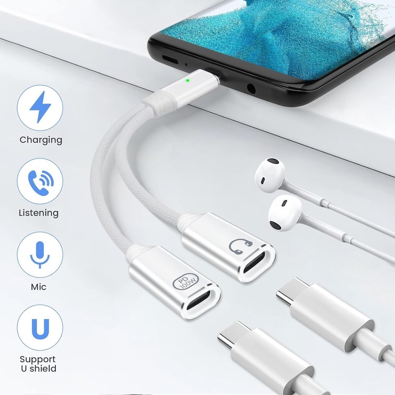 USB C Splitter 1 in 2 Out USB-C Headphone and Charging Adapter, Type-C PD 100... gallery