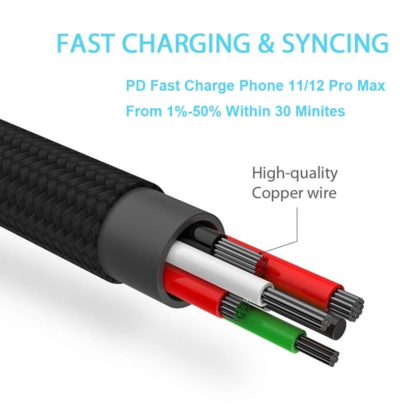 RoFI USB-C to Phone 11 Charger Cable [2 Pack 2 Feet] 2 Feet, 2 Dark blue gallery