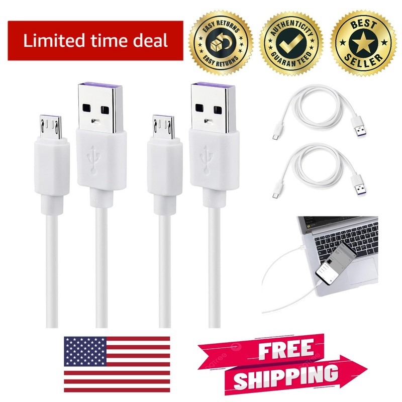 3ft USB to Micro USB Cables - Quick Charging & Data Sync Speeds, White Duo