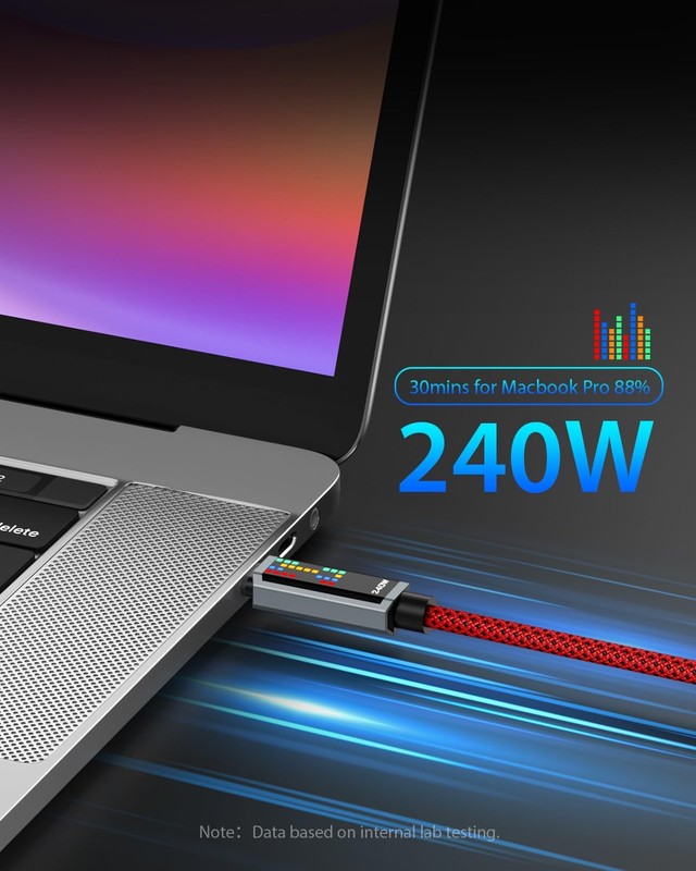 SooPii 240W USB C Cable 6.6FT LED Display Red 2 Pack gallery
