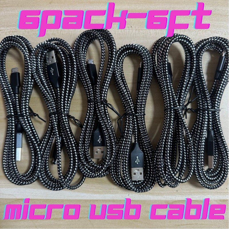 6FT Micro USB to USB A Cable Android Charger Cord 6PCS For Samsung Google LG LOT