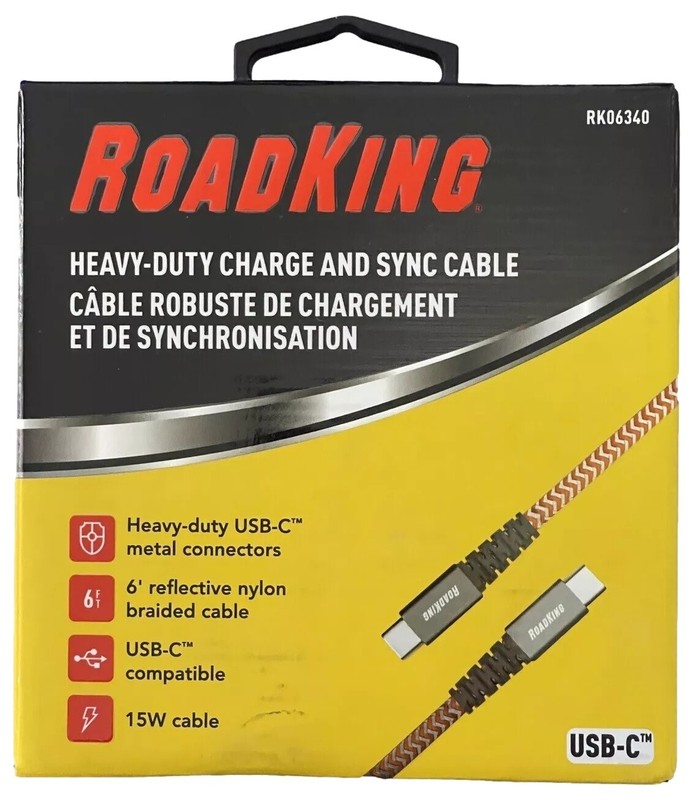 RoadKing RK06336 Heavy Duty 6 foot Charge and Sync Cable USB-A to USB-C