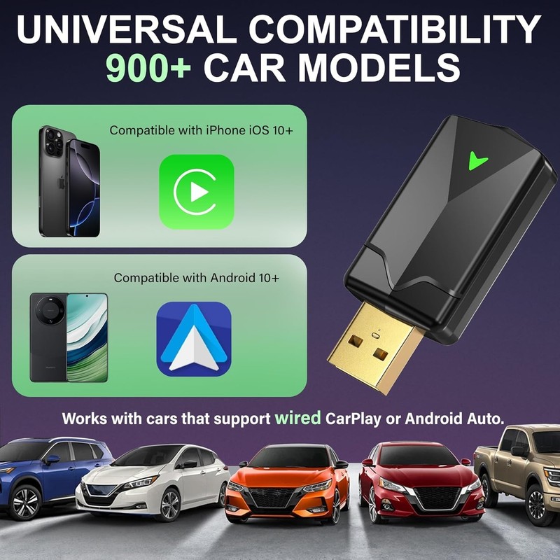 Wireless CarPlay Adapter– Android Auto Wireless Adapter, 5.8GHz Wi-Fi Plug & ... gallery