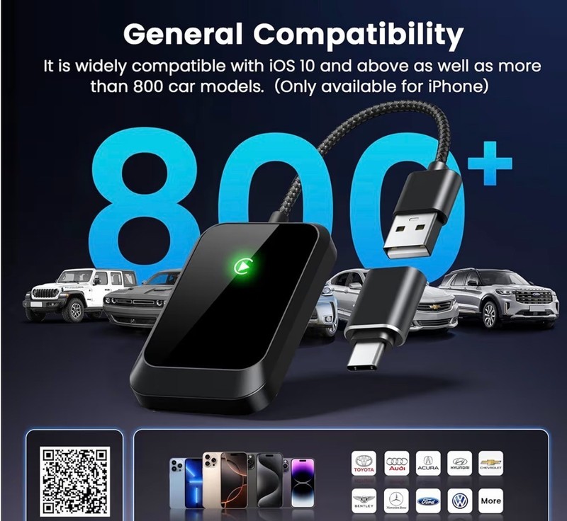 Lincisoon Wireless CarPlay Adapter for iPhone USB-C Plug & Play iOS 10+
