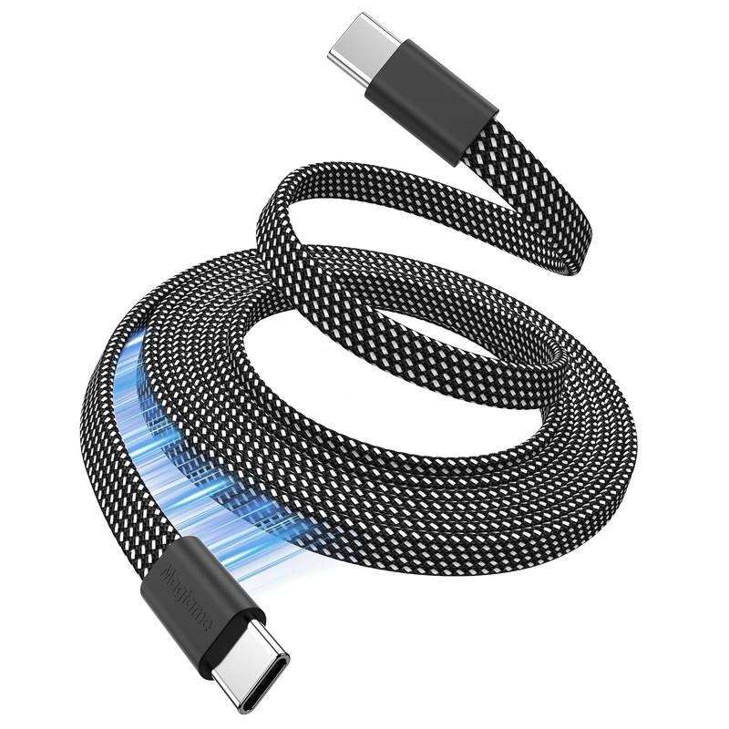 Magnetic USB C Cable, 5ft Flat Coiled USB C to USB C Cable 60W(3A), Retractab…