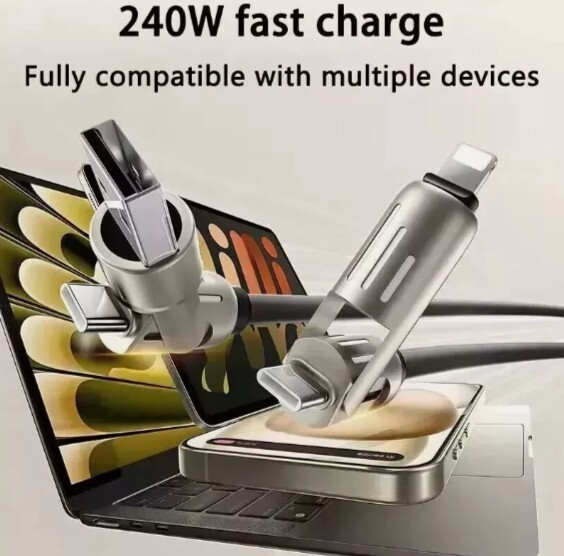 2pcs 4 in 1 Multi-USB Charging Cable MAX 240W Fast Charging With USB A + Type-C gallery