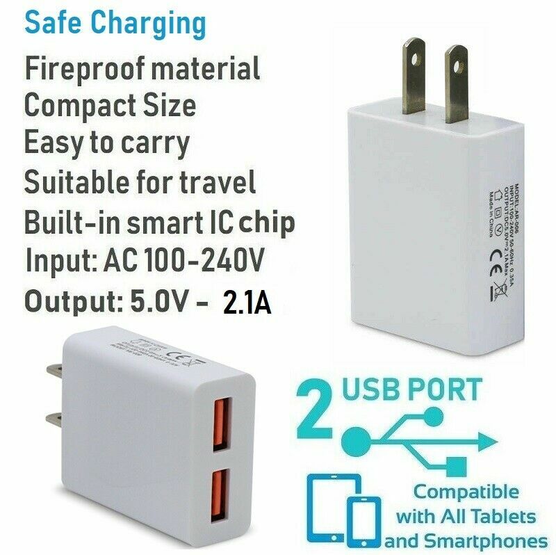 3ft USB Cable + 10W Dual Port Wall Charger For Iphone 6s,7,8,8+,X,XS,XR,11 [SS10 gallery
